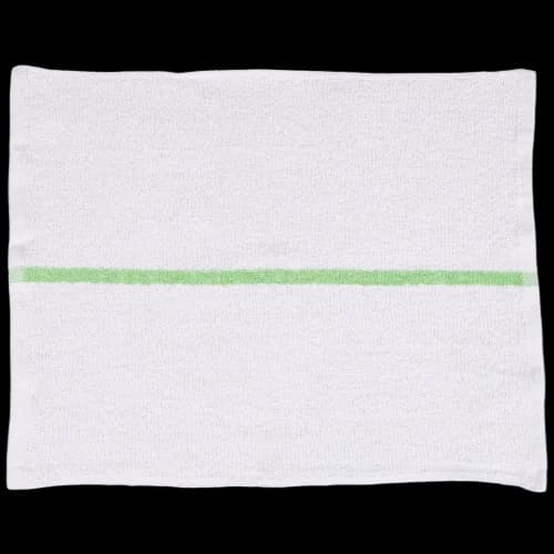 17x20 Terry White Bar Towel Green Center Stripe (100% Cotton) 30 ozs