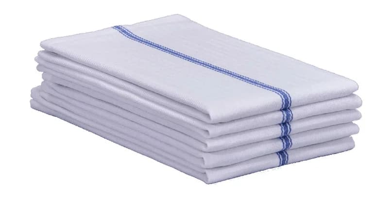 Wholesale 15x26 White Herringbone Kitchen Towels (100% Cotton) Blue Center Stripe 24 ozs