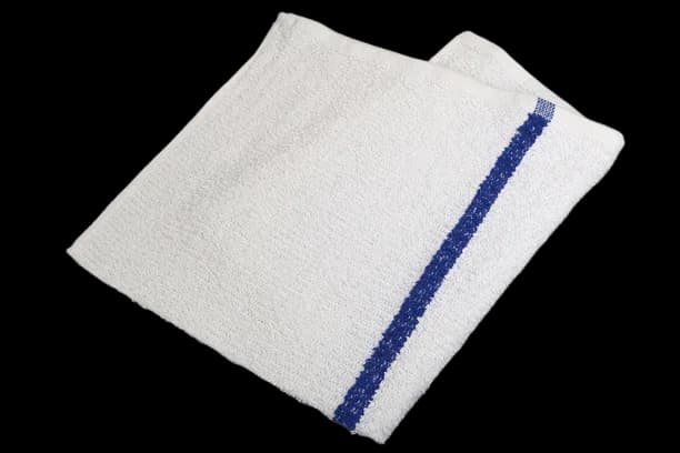 17x20 Super Ribbed White Bar Towels 2 Blue Center Stripe (100% Cotton) 32 ozs - Image 1