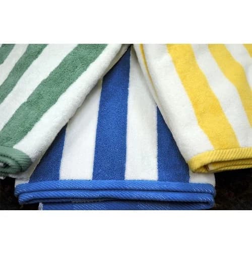 35x70 Gold Stripe Cabana Stripe Pool Towels Bleach Safe w/ Twill Dobby Hem 20 lbs - Image 1