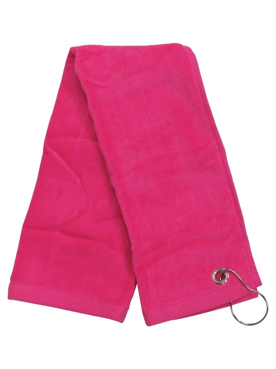 Hot Pink Tri-Fold Golf Towel,16x25 w/Grommet and Hook