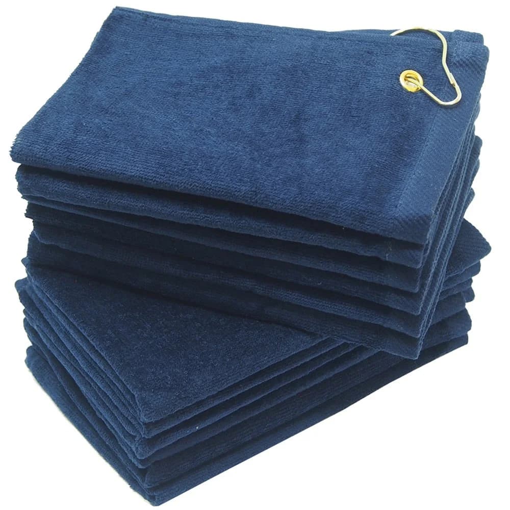 Navy Blue 11x18 Terry Velour Golf Towels with Grommet & Hook