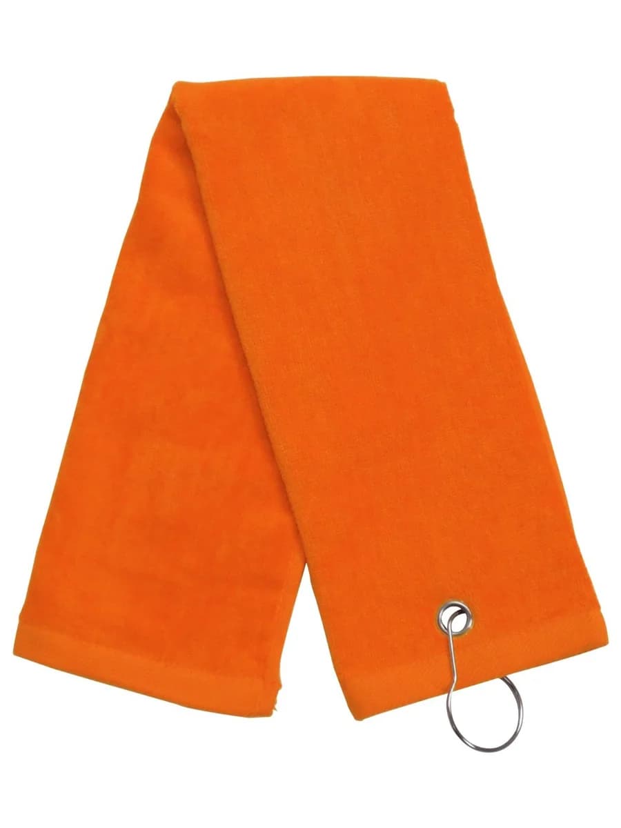 Orange Tri-Fold Golf Towel,16x25 w/Grommet and Hook