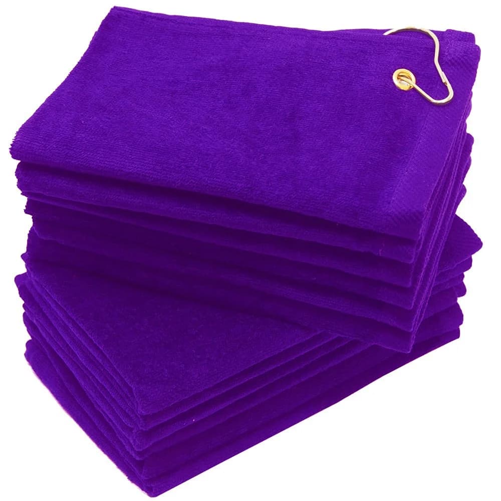 Purple 11x18 Terry Velour Golf Towels with Grommet & Hook