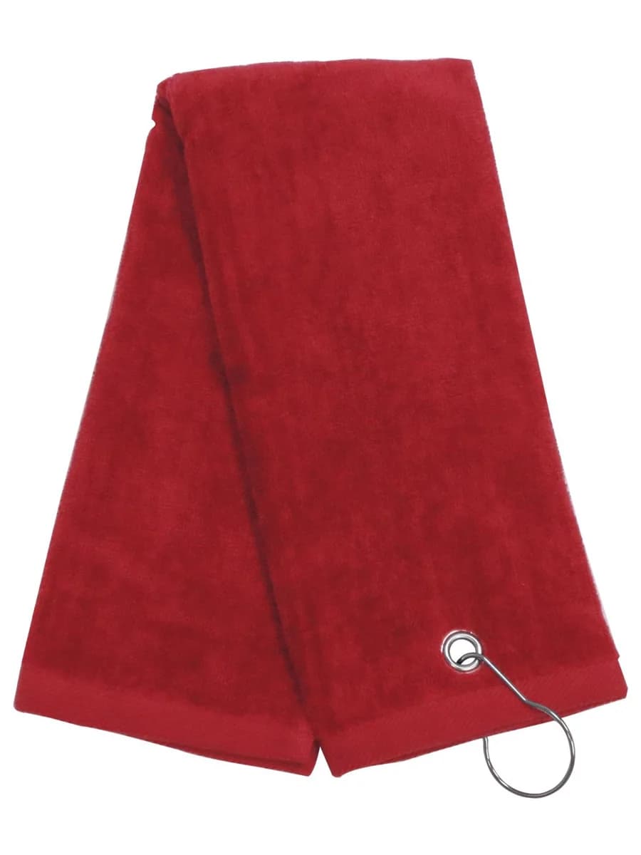 Red Tri-Fold Golf Towel,16x25 w/Grommet and Hook