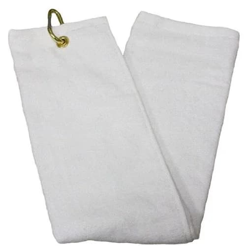 White Tri-Fold Golf Towel,16x25 w/Grommet and Hook